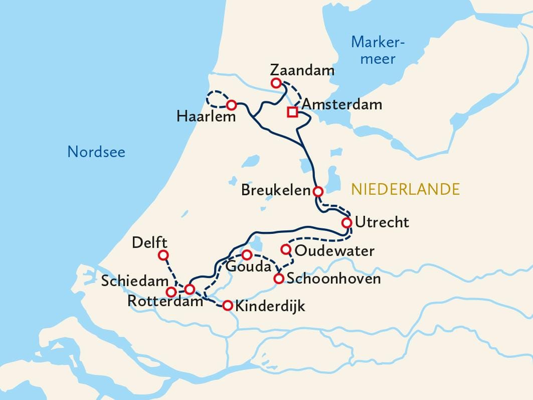 Radtour durch die Niederlande: Amsterdam, Rotterdam und Utrecht auf vielfältigen Routen erleben.