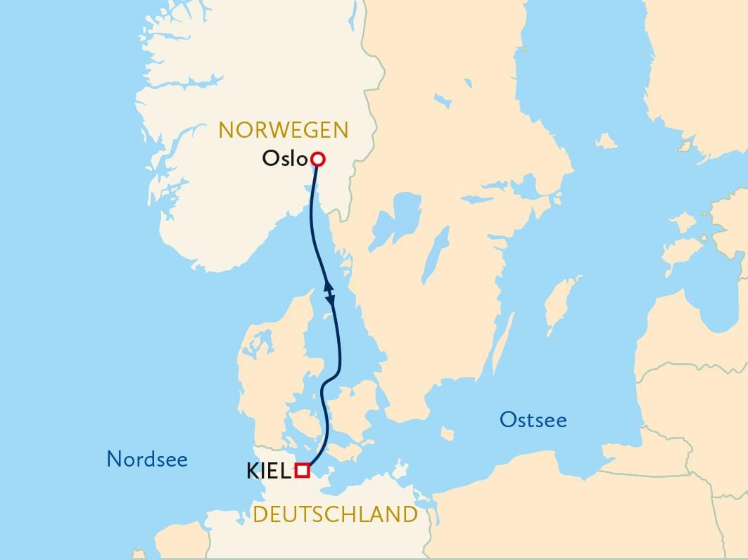 Kreuzfahrt von Kiel, Deutschland nach Oslo, Norwegen, durch die faszinierenden Meere Skandinaviens.