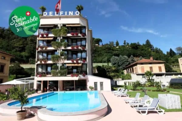 Hotel Schweiz Tessin Lago Maggiore Sommer – Hotel Delfino Außenansicht, Lugano