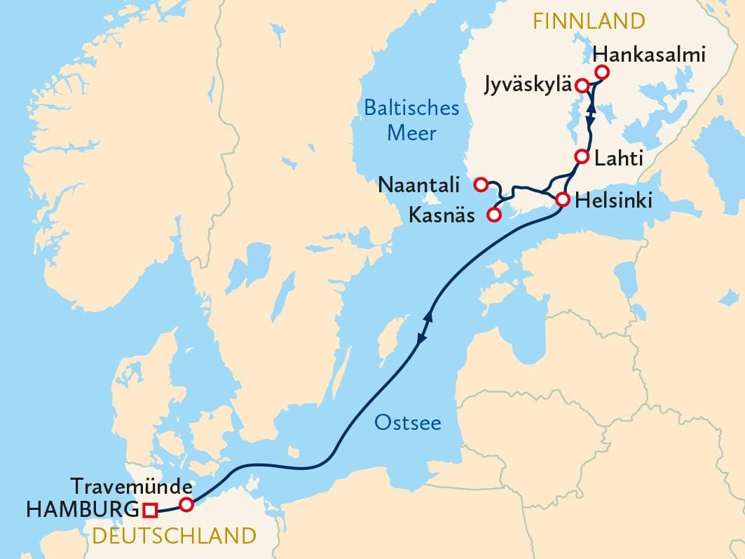 Routenkarte Sommer in Finnland