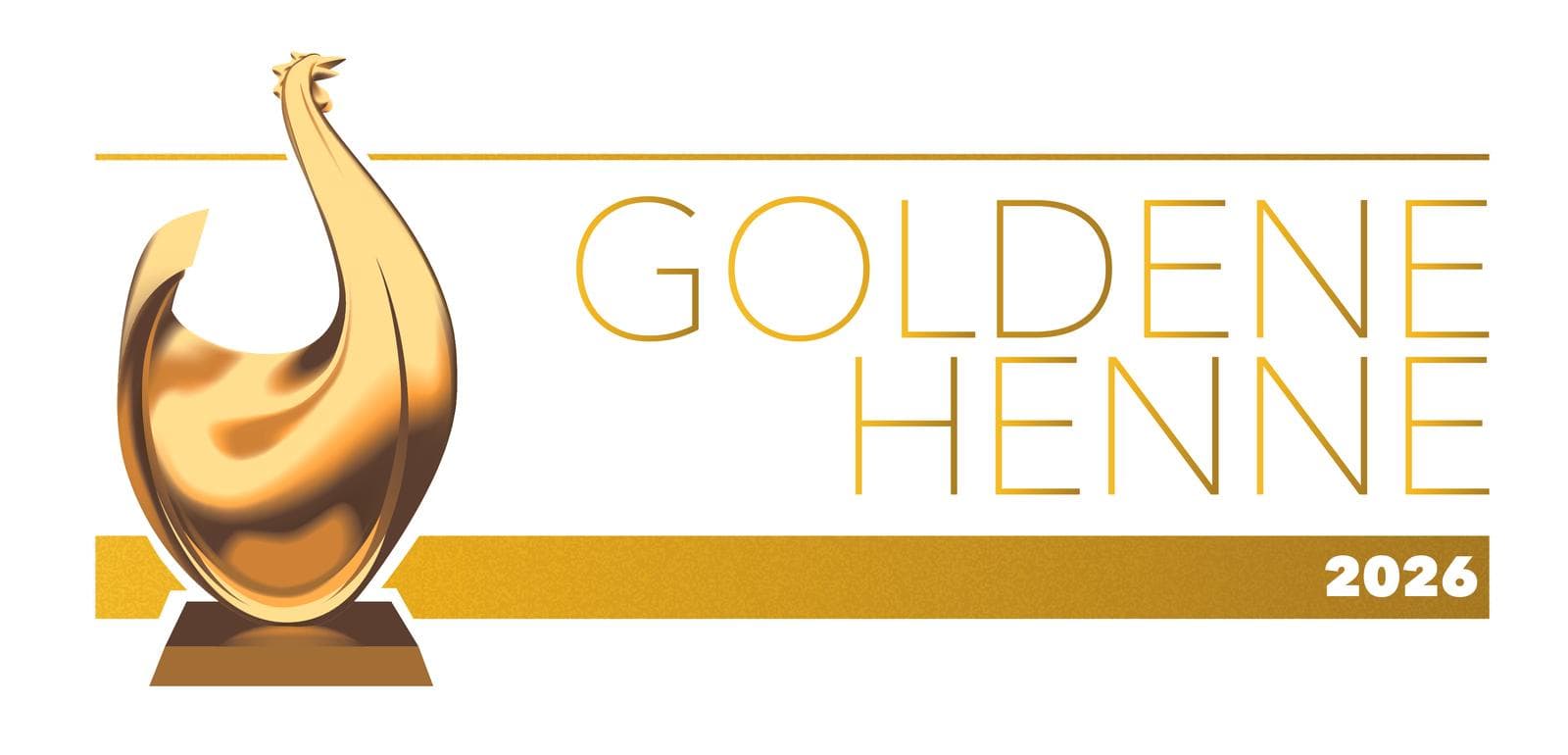 Golden Henne 2026 Logo mit goldener Henne auf weiĂźem Hintergrund.