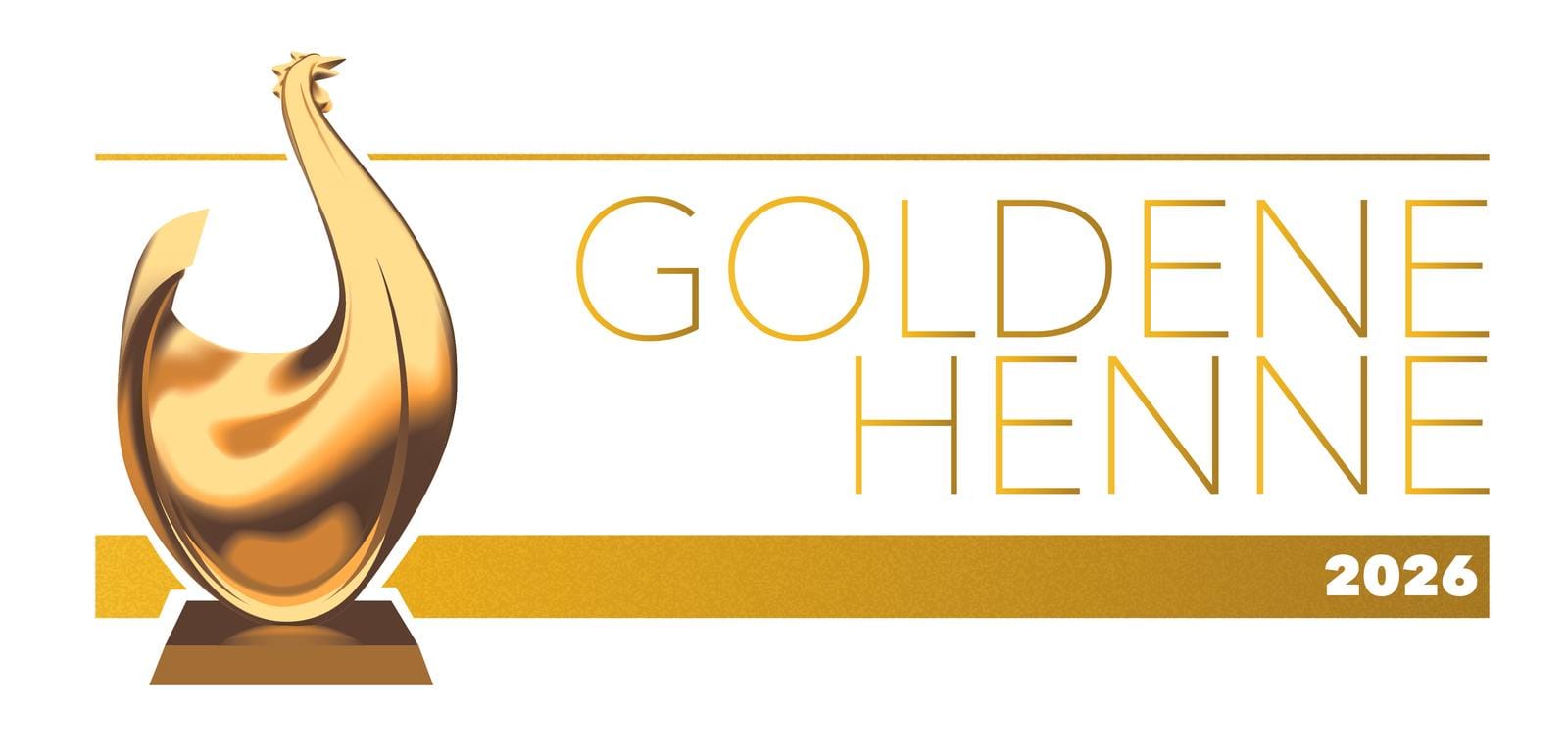 Golden Henne 2026 Logo mit goldener Henne auf weiĂźem Hintergrund.
