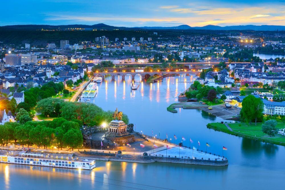 Das Deutsche Eck mit der Moselmündung in den Rhein