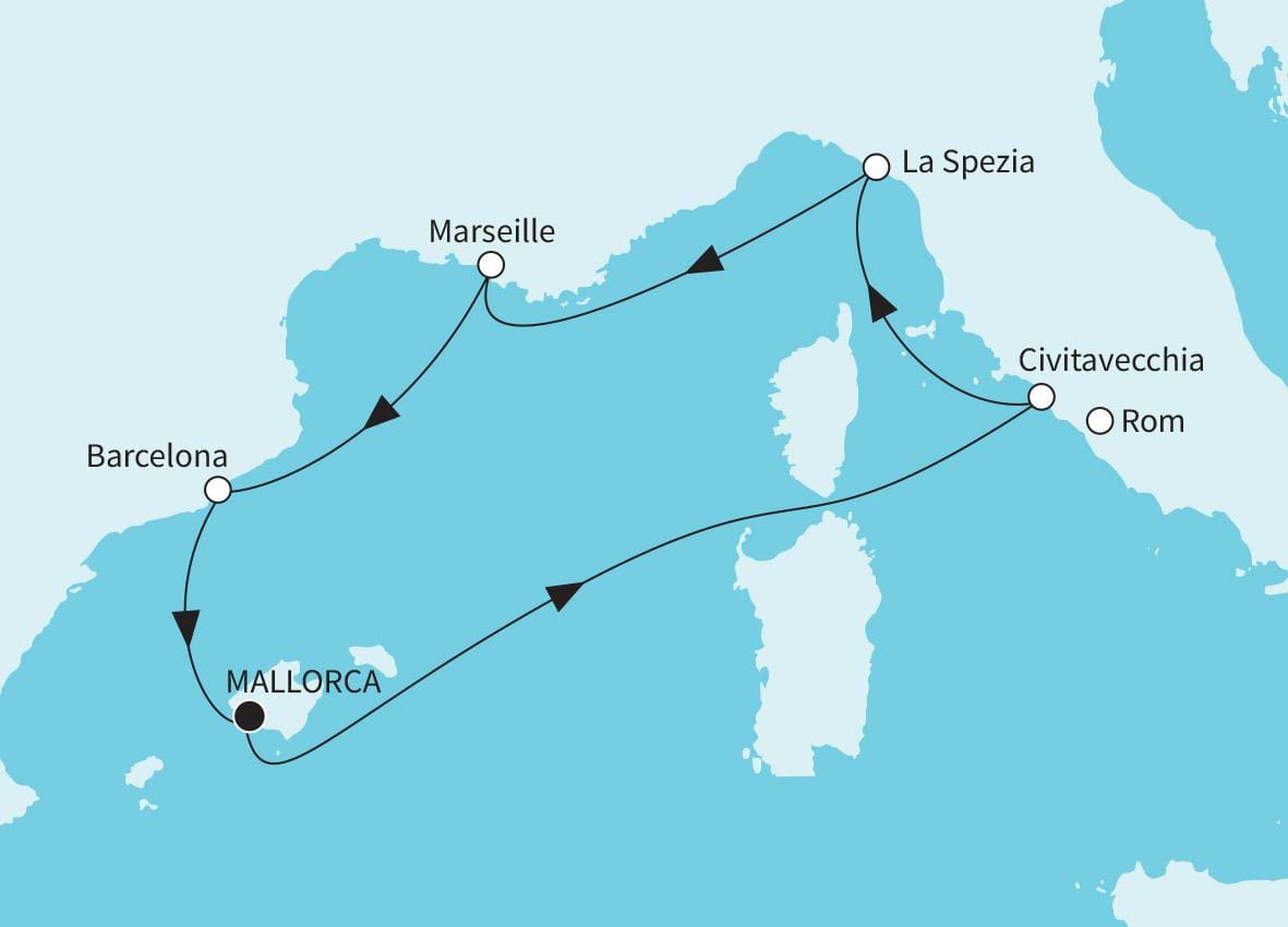 Routenkarte Bella Italia Spanische Fiesta ab Palma de Mallorca